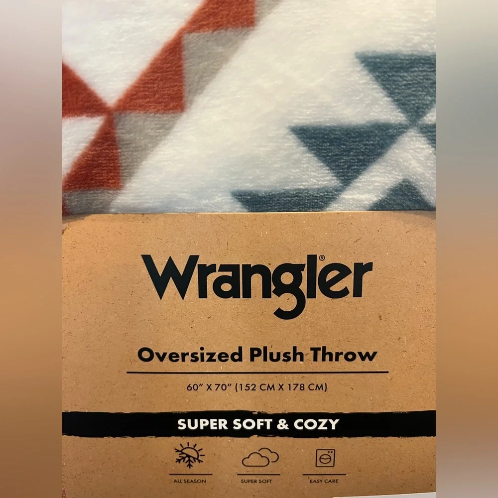 Wrangler Geometric Plush Throw Blanket- Orange and White